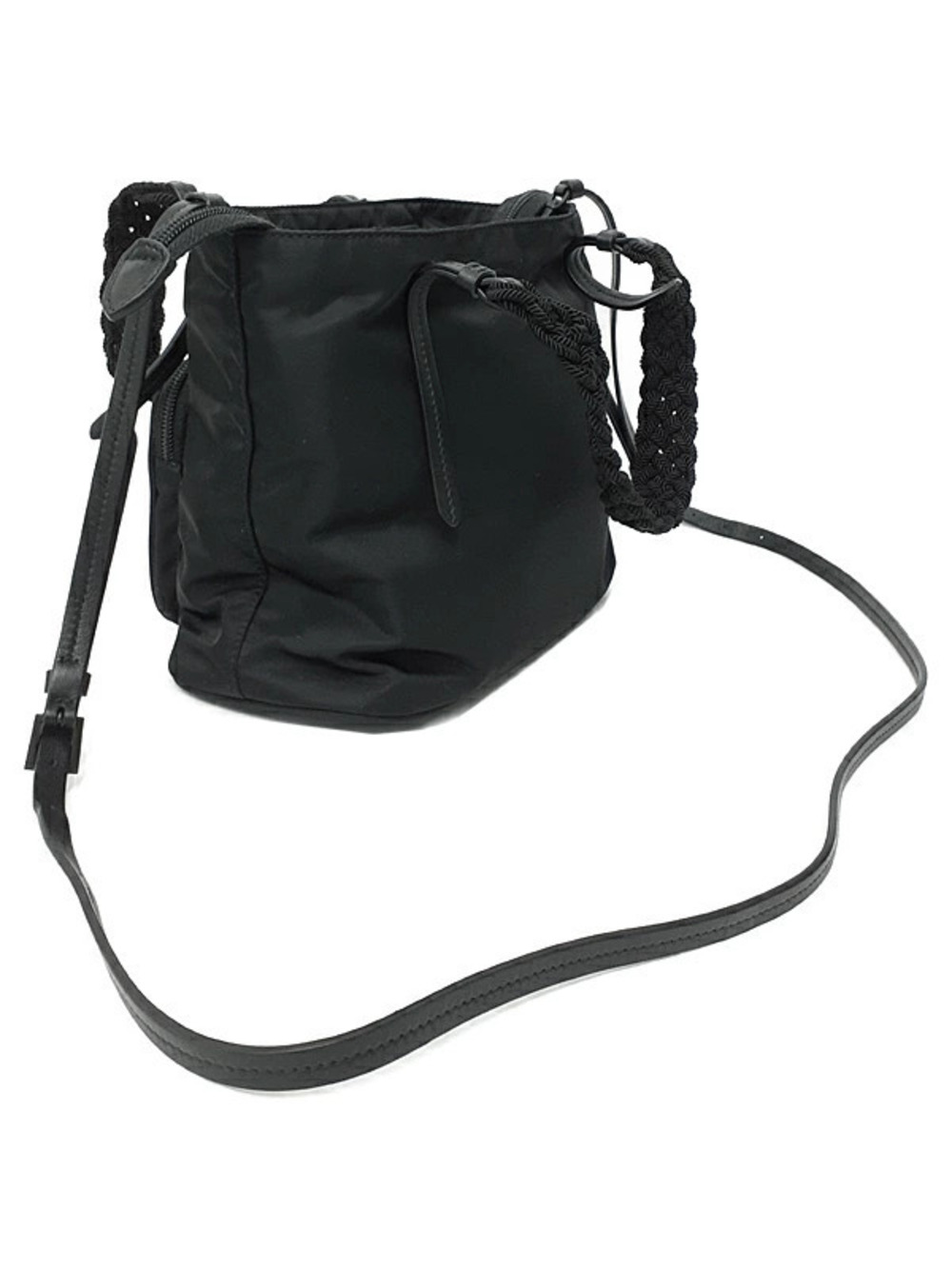 Prada shoulder strap leather black 2way braided handles handbag